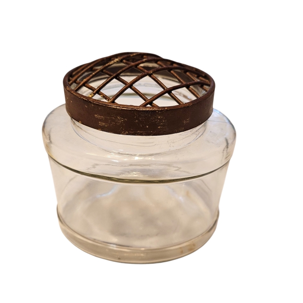 Glass Jar with Metal Lattice Lid Flower Frog.
